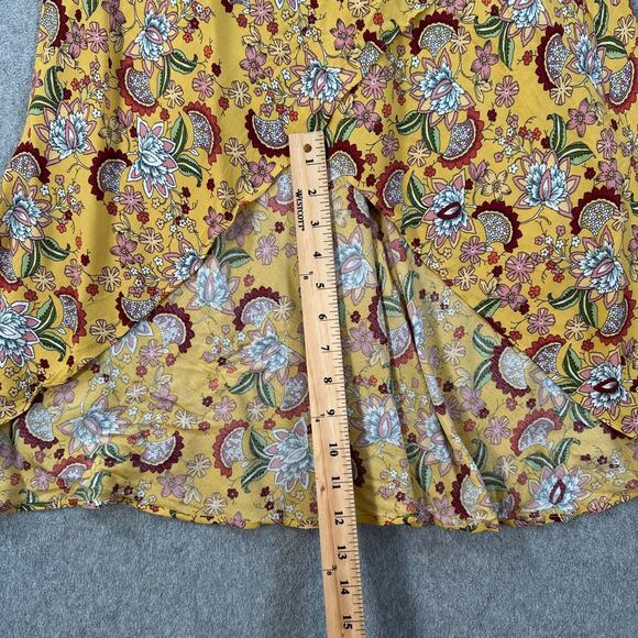 Sanctuary Floral Midi Skirt Women's X-Small Yellow Faux Wrap High Low New - Picture 4 of 9